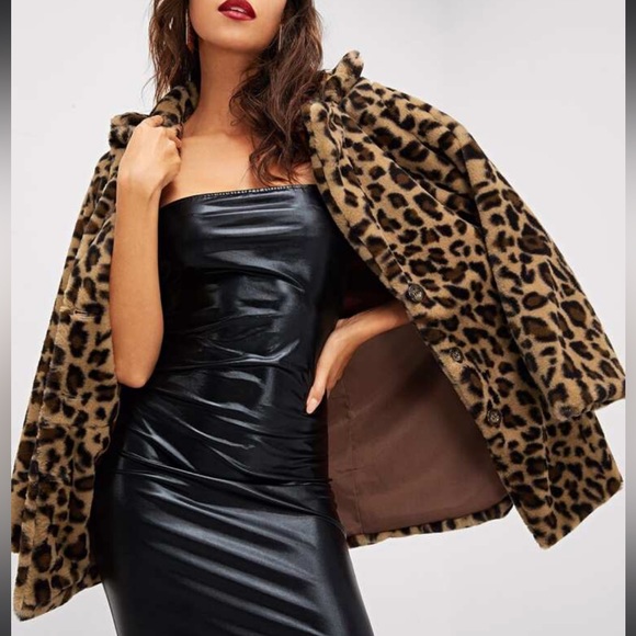 Faux Fur Jacke Animal Leopard Print Coat S-L NEW - Picture 4 of 5